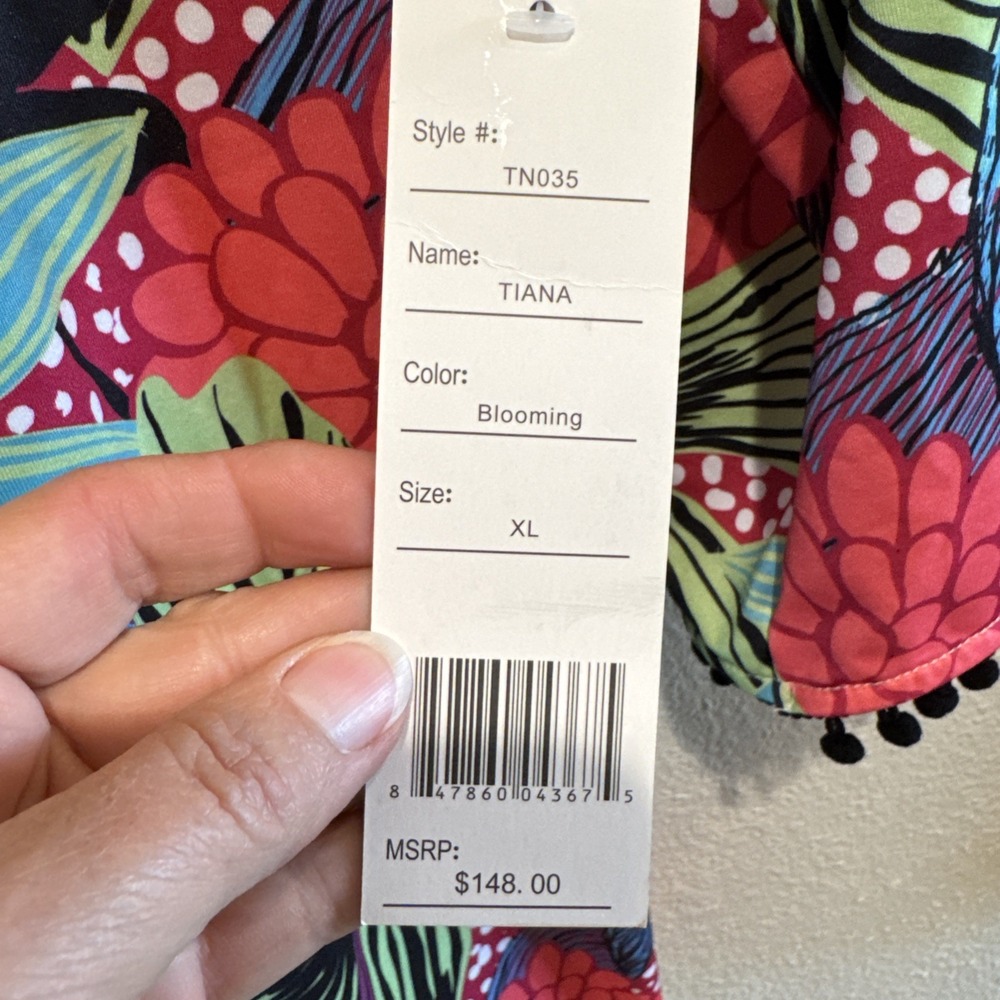 Tracy Negoshian Womens XL Floral Pompom Trim 3/4 Sleeve Tiana Dress Blooming NWT - Picture 8 of 10